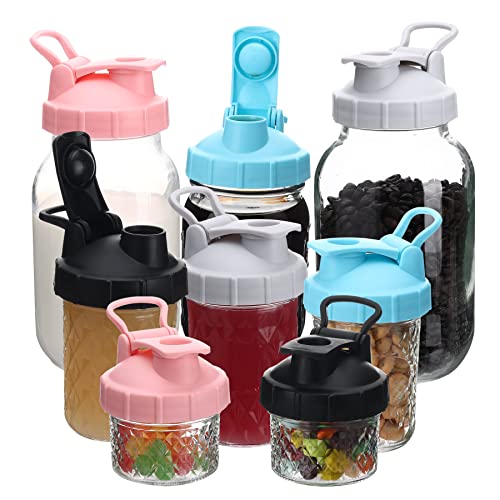 Mason Jar Pour Spout Lid, 8-Pack Regular Mouth Mason Jar Plastic Lids With Leak-Proof & Airtight Seal, Easy Pour Spout, And Flip Cap For Drinking, Storing & More (Jars Not Included) #TOP9