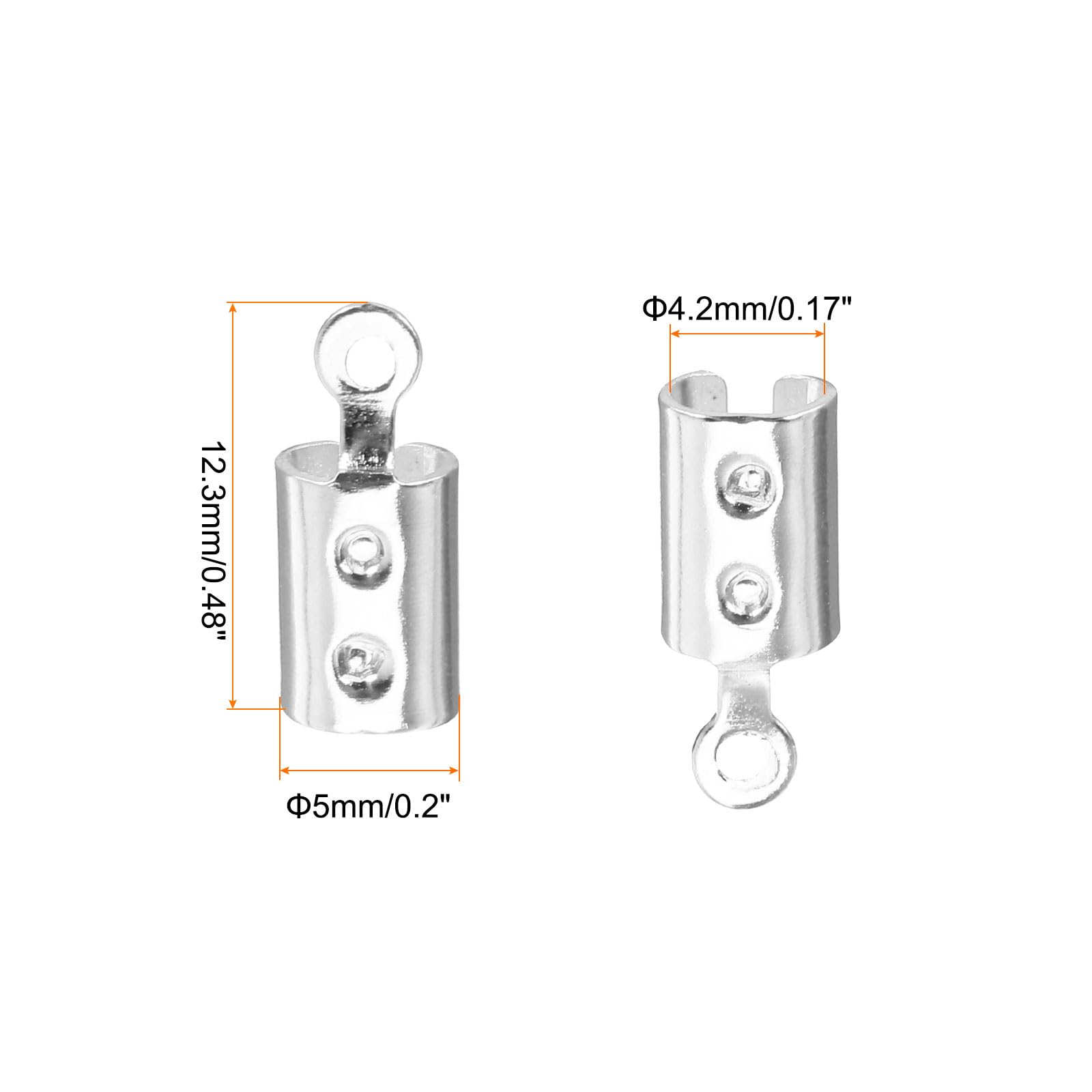 MECCANIXITY 200Pcs Cord End Caps, 4.2mm End Caps Barrel Beads Kumihimo End Caps Iron for Leather Ribbon Clamp Clasp Jewelry Making Necklace Cord DIY Craft (Silver)