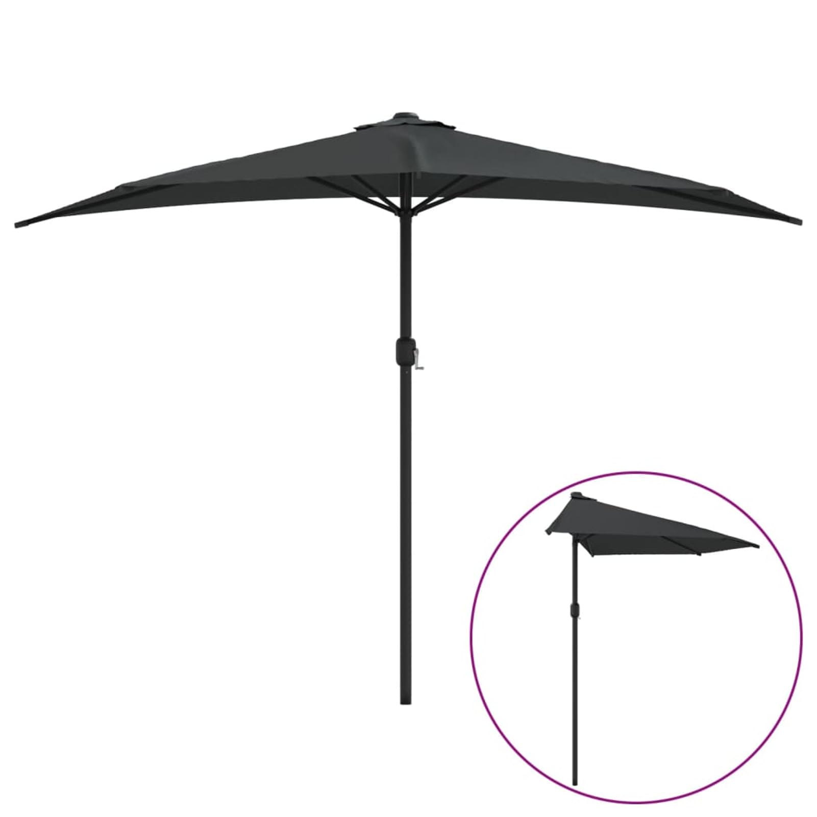 Homgoday Sombrilla de balcón semicircular Palo Aluminio Gris 300x155 cmSombrilla de Jardín, Protección UV Sombrilla Jardín Grande Orientable Jardín Parasol Balcón