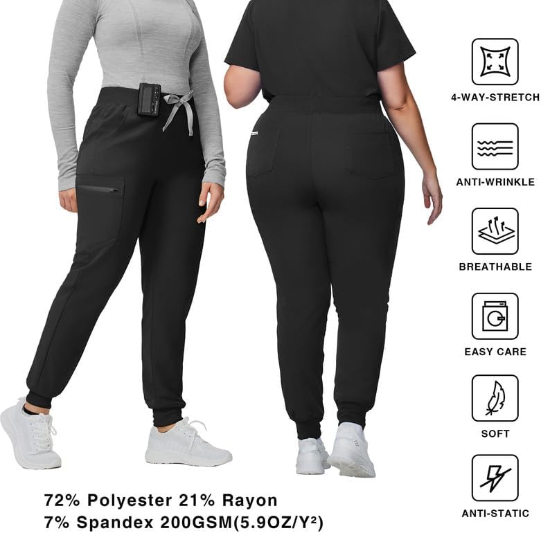 Kitmaz High Waisted Scrub Pants for Women - 4-Way Stretch Anti-Wrinkle Medical Slim Fit Jogger Pants, Drawstring & 5 Pockets - Image 5