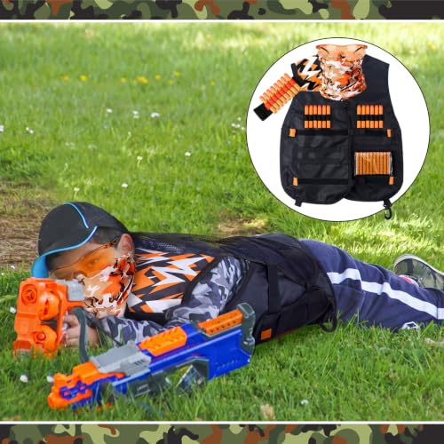Image of Sosation Kids Tactical Vest Tactical Party Supplies Favor Accessories, Face Mask Wrist Holder Toy Gift (Orange and Green,8 Sets)