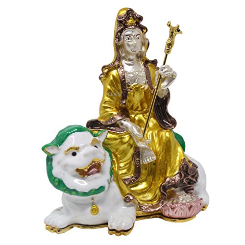 Cexin Fengshui Kuan Yin Op Sneeuw Leeuw Met Gratis Rode String Armband W3337