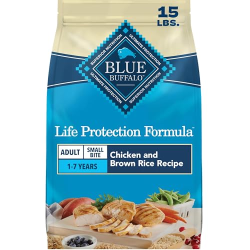 Image of Blue Buffalo Life Protection Formula Chicken & Brown Rice Small Bite Adult Dry Dog Food, Supports Immunity with Antioxidant-Rich LifeSource Bits, Promotes Healthy Muscles, Skin & Coat Health, 15 lbs.