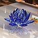 Amlong Crystal 3 Inch Sapphire Blue Crystal Lotus Flower Feng Shui Home Decor with Gift Box