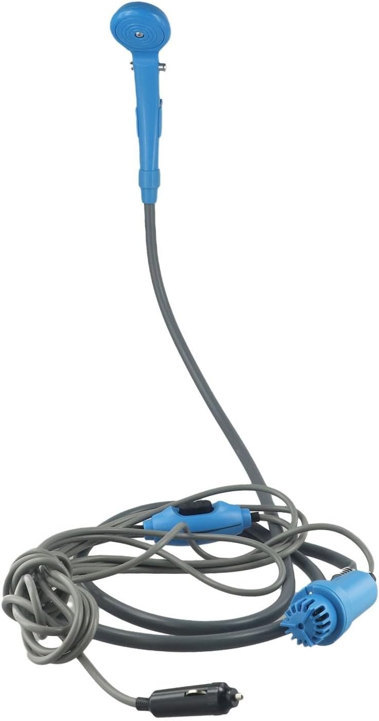 Portable 12V DC Camping Shower With Electric Pump For Outdoor Hiking Travel, Adjustable Pressure,2.5L/Min Flow,2M Hose, Blue