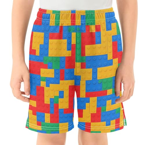 Building Blocks Athletic Shorts with Zipper Pockets, Youth Boys Athletic Running Shorts for Summer2