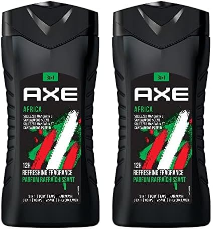 Axe Men's Africa Squeezed Mandarin and Sandalwood Scent 3 In 1 Body, Face and Hair Wash 250 ml (Pack of 2)