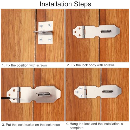 Image of PATIKIL Door Lock Hasp Latch 2.6 Inch, 6 Pcs Stainless Steel Safety Hasp Lock Clasp Hinge Packlock with Screws for Door Gate Cabinet Closets, Silver