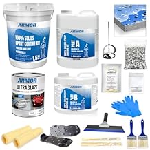 ArmorPoxy Garage Epoxy Floor Kit 100% Solids - 2 Part Industrial-Grade Coating w/UltraGlaze Topcoat | DIY Slip & Hot Tire Resistant | 300 Sq Ft - Racing Blue - 17 pc kit