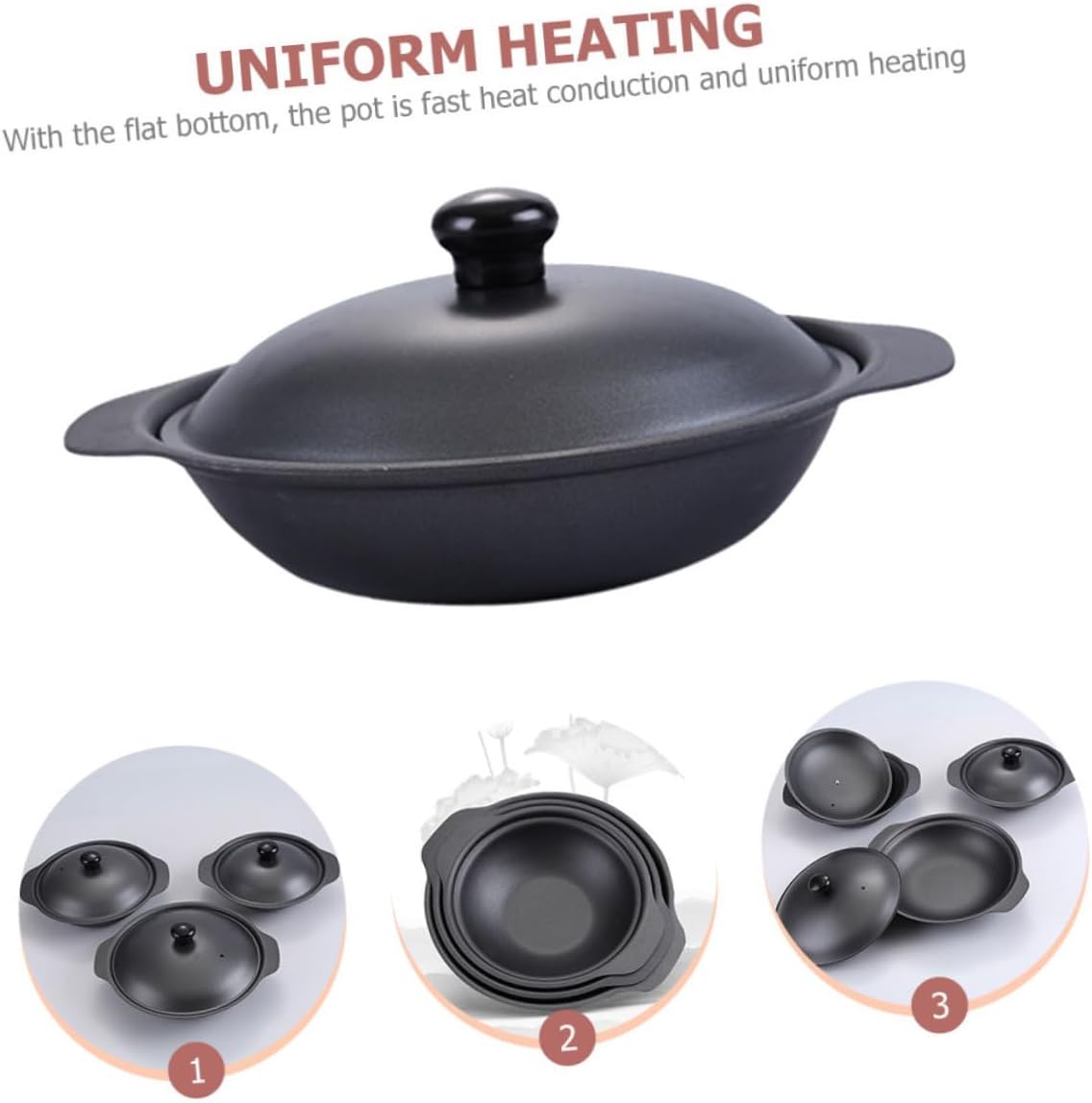 VICASKY Pre Seasoned Iron Cookware Casserole Dish with Lid Flat Bottom Cooking Pot for Soup Ribs and Healthy Meals High Temperature Resistant Kitchen Supply for Home and Restaurant Use