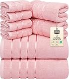 Utopia Towels 8 Piece Luxury Towel Set, 2 Bath, 2 Hand, and 4 Wash Cloths, 600 GSM Ring Spun Cotton, Highly Absorbent Viscose Stripe Towels, Ideal for Everyday use, Dusty Pink