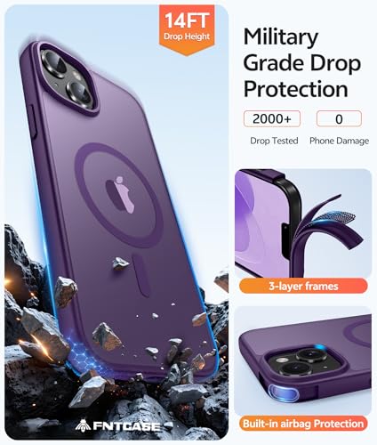 Image of FNTCASE for iPhone 15 Plus Case: for iPhone 14 Plus Case Translucent Matte Military Grade Protective Phone Cover - Slim Anti-Slip Durable Shockproof Drop Protection Cases - Purple