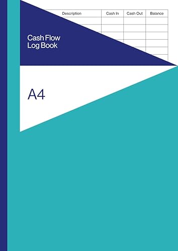 Cash Flow Log Book A4: Daily Petty Cash Ledger / Cashflow Notebook with Turquoise and Blue Cover