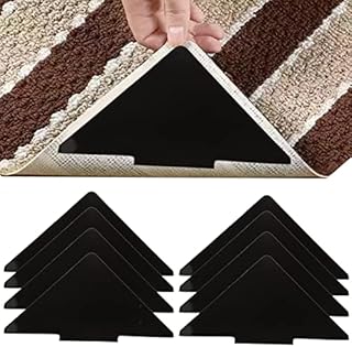 8Pcs Rug Tape Double Sided Carpet Tape Non Slip Reusable Rug Grippers Washable Rug Stopper Rug Grip Pads Carpet Stickers Anti Slip Rug Underlay for Carpet Hard Wood Floors Laminate Floor Tiles Mat
