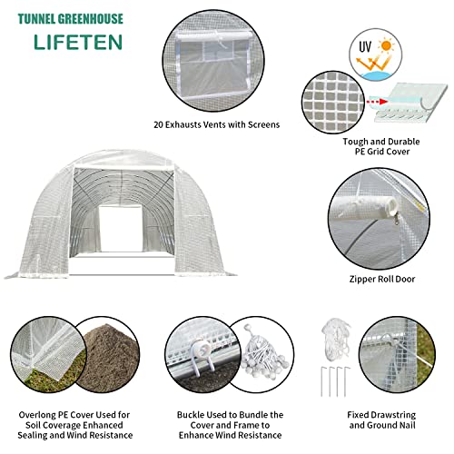 Lifeten 40'×12'×7.5' Greenhouse, Large Walk-In Greenhouse, Portable Greenhouse With 2 Roll-Up Zippered Doors&20 Screen Windows, Tunnel Garden Plant Hot Green House For Outside Heavy Duty Winter, White #TOP3