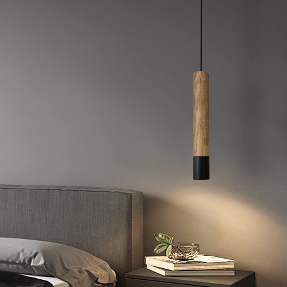 Pendelleuchte Zylinder Schwarz,Höhenverstellbar 1 Flammig Holz Vintage Hängelampe, Industrial Hängeleuchte Aus Stahl Für Esszimmer Nachttisch Schlafzimmer Bar Restaurant Küche Keller,Gu10