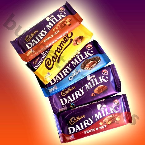 Cadbury 5 Chocolate Bar Extravaganza - Whole Nut, Caramel, Dairy Milk With Oreo, Dairy Milk & Fruit And Nut Cadbury 5 Chocolate Bar Extravaganza - Whole Nut, Caramel, Dairy Milk With Oreo, Dairy Milk & Fruit And Nut