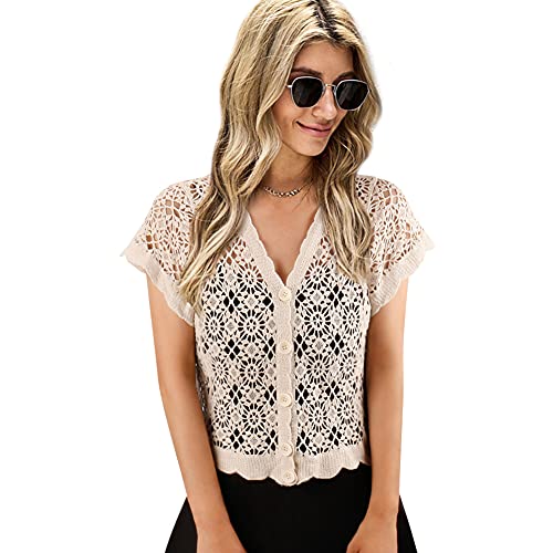 Women Cardigan Hollow Out Floral Cardigans White Crochet Shrugs2