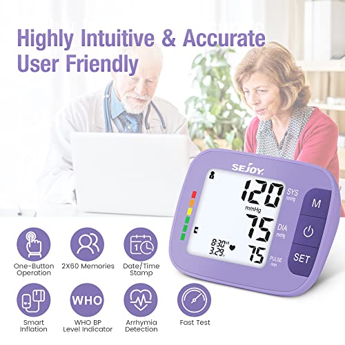 Sejoy Blood Pressure Cuff Arm Automatic, Blood Pressure Machine Monitors Accurate For Home Use, Adjustable Digital Bp Cuff Kit, Large Backlit Display, 120 Sets Memory, Usb Carrying Bag Included #TOP2