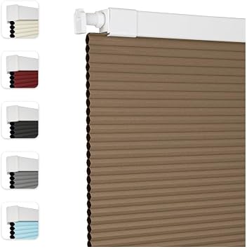 No Drill Blinds for Windows Blackout Cellular Shades Cordless No Tools Honeycomb Pull Down Blinds Easy Install No Screws Cellular Blinds for Door, Home, Brown-Blackout, 45" W x 48" H
