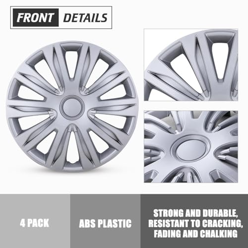 I1MOTOR 16\'\' Hubcaps Set of 4 Wheel Rim Cover Universal R16 Hub Caps Replacement ABS Material Exterior Accessories for Car Pickup Truck SUV (16-Inch, Lacquer)