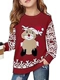 Haloumoning Girls Christmas Sweater Kids Long Sleeve Chunky Knit Sweaters Pullover Jumper Tops 5-14 Years Wine Red