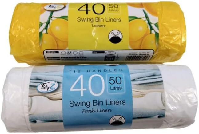 2 (80 Liners) X Strong Tie Handles 50 Litres Fragranced Swing Bin Liners Drawstring Refuse Sacks Bags - 40 Citrus Lemon & 40 Fresh Linen Summer Breeze Ideal For Kitchen, bedroom, bathroom etc