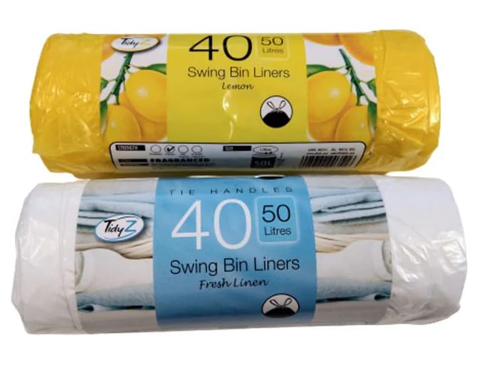 2 (80 Liners) X Strong Tie Handles 50 Litres Fragranced Swing Bin Liners Drawstring Refuse Sacks Bags - 40 Citrus Lemon & 40 Fresh Linen Summer Breeze Ideal For Kitchen, bedroom, bathroom etc
