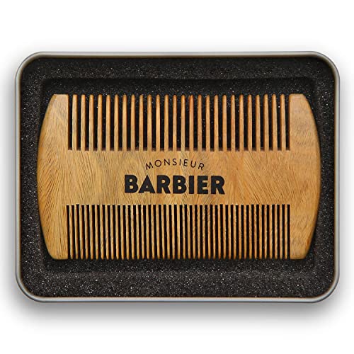 Peigne à Barbe et Cheveux 2-en-1 pour homme de Monsieur BARBIER | En bois de Santal brut 100%...