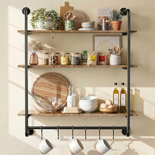 Kssiaz 3 Tier Industrial Pipe Floating Shelf, 31.5' Kitchen Wall Shelves