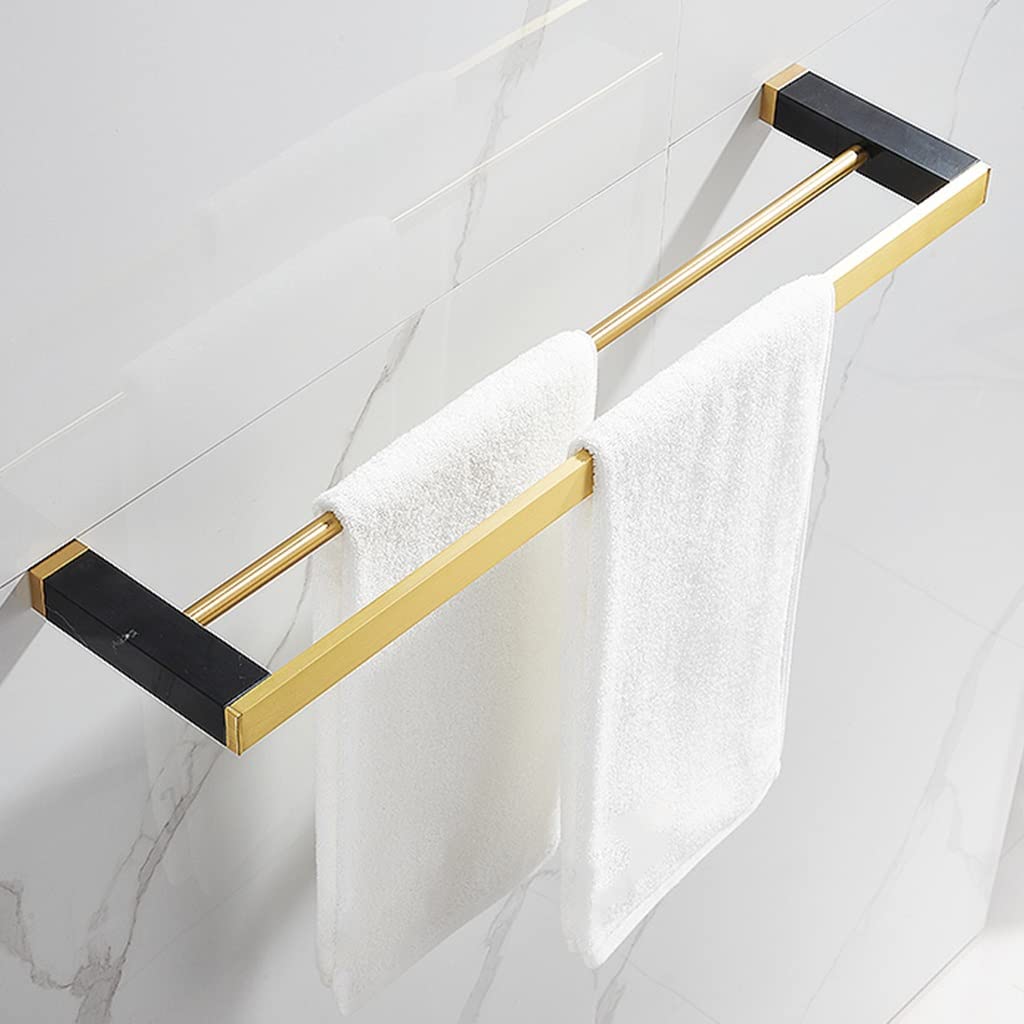 Porte-serviettes en marbre noir et or brossé double rod de luxe pour salle de bain chic