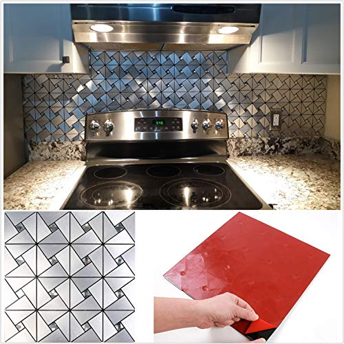 HomeyMosaic Peel and Stick Tile Backsplash Stick on Kitchen Wall Decor Aluminum Surface