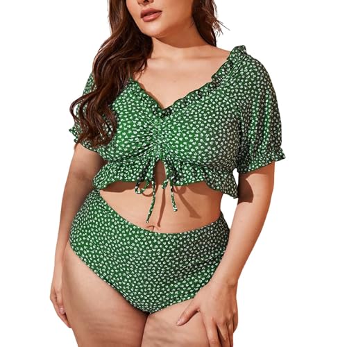 Genérico Bañador Pecho Grande Bañadores Deportivos Mujer Conjunto De Bikini De 2 Piezas Talla Grande para Mujer Parte Superior Delantera con Cordón En Los Bañador Natacion Green 0XL