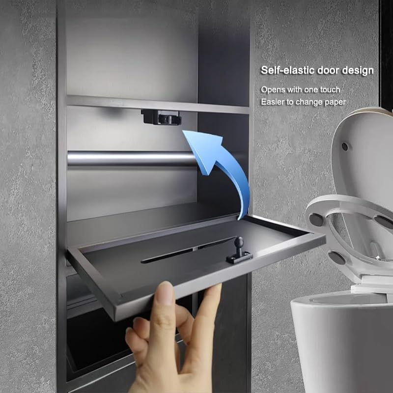 バスルームシャワーニッチ、埋め込み式ステンレススチール収納壁ニッチ、ゴミ箱付き、垂直棚インサートホームオーガナイザーラック、タイルな