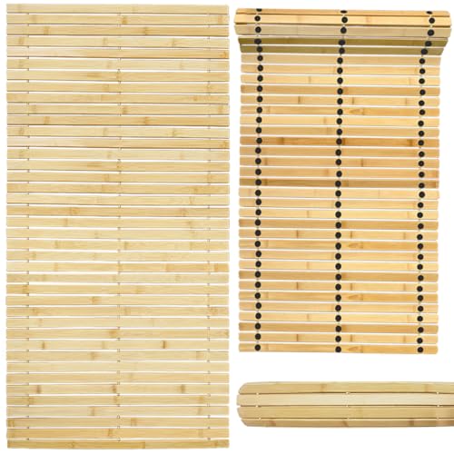 Bounabay Badematte Holz Sauna Bodenrost Rollrost Fussmatte aus Bambus 100 x 50 cm, Sauna Türmatte Rollrost Fußmatte, Sauna bodenmatte/badvorleger Holz (100 x 50, Bambusholz, 1, 100 x 50)
