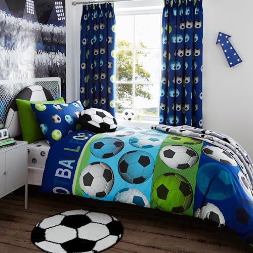 Catherine Lansfield Kids - Juego de funda nórdica (200 x 200 cm), diseño de balones de fútbol, color azul