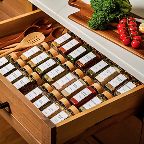 Glass Spice Jars With Label Set, Bamboo Lids & Funnel - Kitchen Airtight Storage Jars With Lids - Spices And Seasonings Sets Organizer, Spice Glass Jar With Lid Food Canister Bottle Sugar Shaker #TOP4