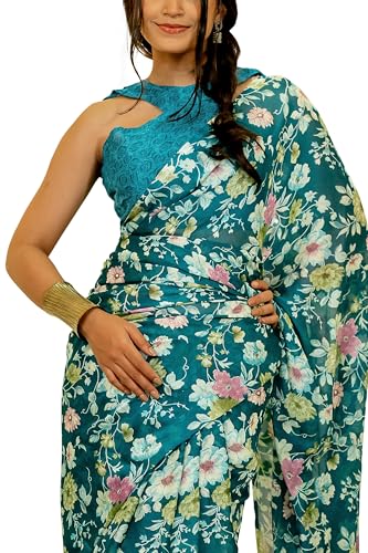 Image of MIRCHI FASHION Women Saree Floral Printed Chiffon | Breathable Lightweight Summer Sari for Office and Daily Use with Unstitched Blouse (Available in 20 Styles)