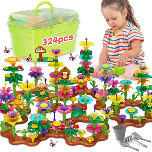 Scientoy Flower Garden Building Toys, 3 4 5 Year Old Girl Toys, 324 PCS Upgrade Flower Pretend Gardening Gifts for Kids, Floral Arrangement Playset for Age 3-7 Year Old Child Educational Activity