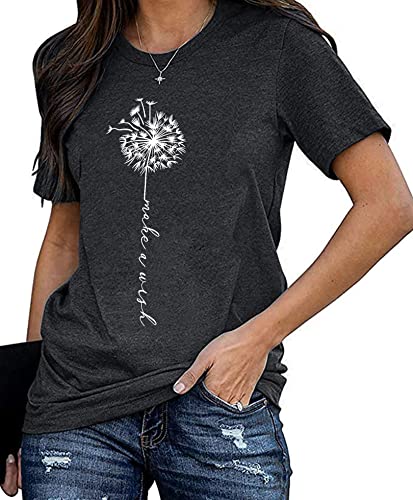 tiorhooe Damen Pusteblume T-Shirt Frauen Blume Muster Shirt Frau Nette Casual Kurzarm Tops
