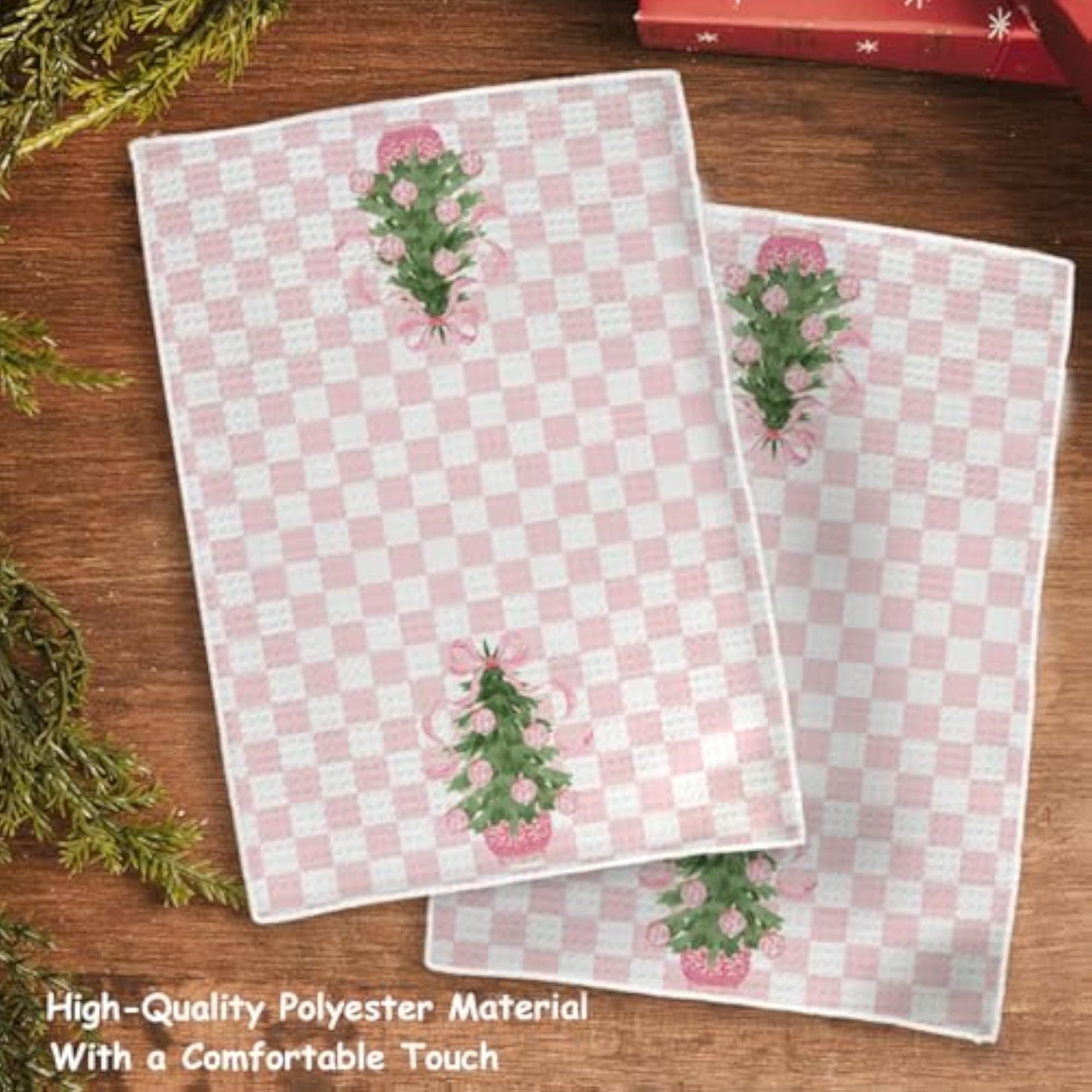 Pink Chinoiserie Christmas Kitchen Towels, Decorative Hand Towels