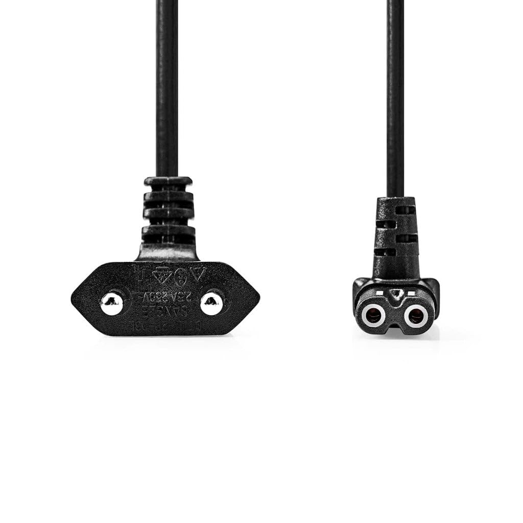 Nedis Kabel zasilający - Euro męski - IEC-320-C1 - kątowy - zagięty pod kątem 90° - niklowany - 2,00 m - płaski - PCW - czarny - etykieta