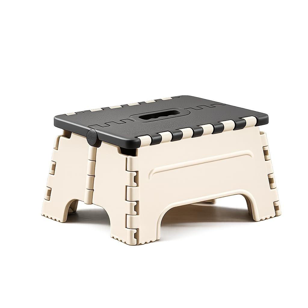 7 Inches Foldable Plastic Step Stool for Home & Kitchen, Portable Non-Slip Folding Stool, Heavy Duty Multipurpose Foot Rest for Bathroom, Office & Outdoor Use (Black-White)-image-8