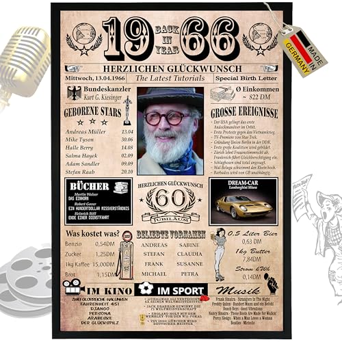 DUOMIO 1966-6 Felder PERSONALISIERBAR! zum 60. Geburtstag Mann & 60. Geburtstag Frau - Ausdruck auf 400g/m² Premium Papier - Geschenke zum 60. Geburtstag & Deko - Back in Year