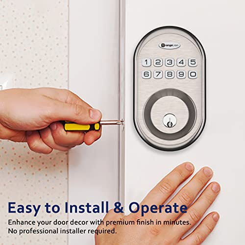 Orangelion Keyless Entry Deadbolt Lock, Electronic Keypad Door Lock, Auto Lock, 1 Touch Locking, 20 Customizable User Codes, Back Lit, Easy Installation For Front Back Door, Satin Nickel #TOP4