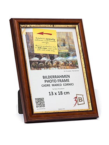 3-B Bilderrahmen BARI RUSTIKAL - Dunkel Braun/Gold - 13x18 cm - Holzrahmen, Fotorahmen, Portraitrahmen mit Acrylglas