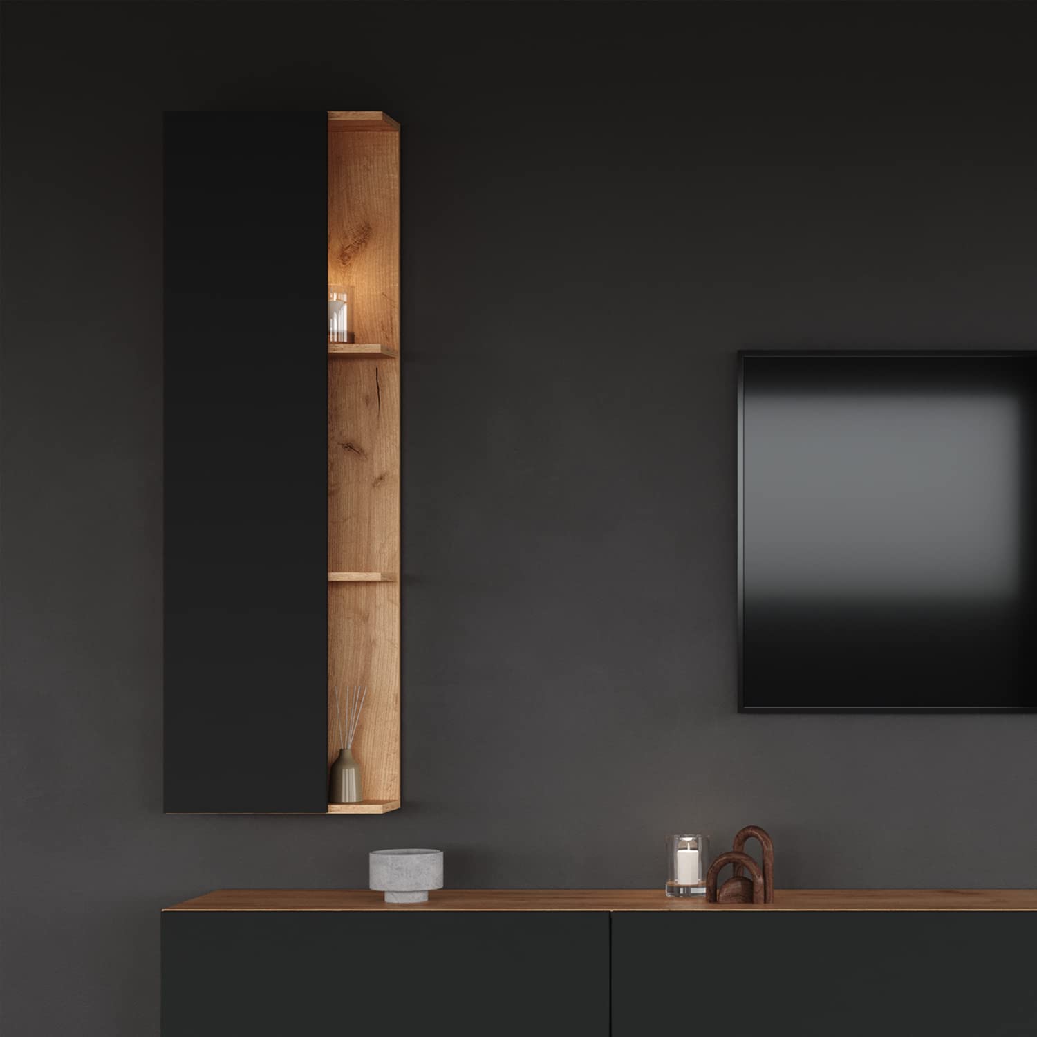 Planetmöbel Armario Lateral 40 cm Oroble/Antracita, Sala de Estar, Pasillo, Gaderobe, Baño