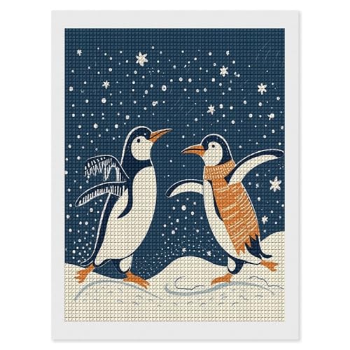 Kit peinture diamant pingouin dansant idée cadeau originale de tableau en strass à faire soi-même