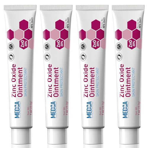 High-Potency 20% Zinc Oxide Ointment - (Pack of 4) Baby Diaper Rash Cream and Gentle Skin Protectant Barrier for Chafed Skin, Wetness, Daily & Overnight Protection Soothing, Hypoallergenic, 1oz Tubes