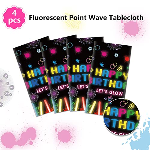 4 Pack Glow Party Table Covers Neon Party Tablecloth 51 X 86 Inch Glow Party Tablecloth Neon Glow Table Cover Glow In The Dark Birthday Party Table Cloth Black Light Table Cloths Let's Glow Tablecloth #TOP1